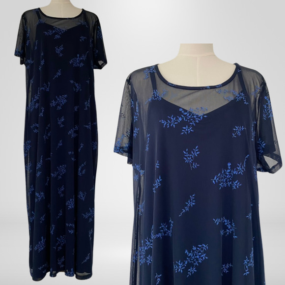 Vintage Womens Y2K Maxi Dress Size 22/24 Sheer Overlay Whimsigoth Fairy Glitter - Picture 1 of 16